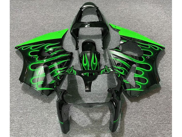 2000-2002 Gloss Black & Green Flame Kawasaki ZX6R Fairings 2000-2002 Gloss Black & Green Flame Kawasaki ZX6R Fairings