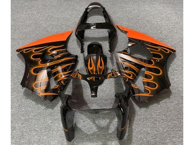 2000-2002 Gloss Black & Orange Flame Kawasaki ZX6R Fairings