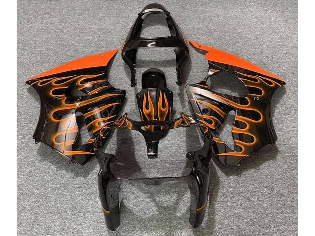 2000-2002 Gloss Black & Orange Flame Kawasaki ZX6R Fairings 2000-2002 Gloss Black & Orange Flame Kawasaki ZX6R Fairings