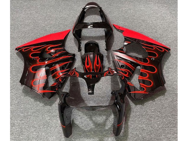 2000-2002 Gloss Black & Red Flame Kawasaki ZX6R Fairings 2000-2002 Gloss Black & Red Flame Kawasaki ZX6R Fairings