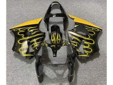 2000-2002 Gloss Black & Yellow Flame Kawasaki ZX6R Fairings