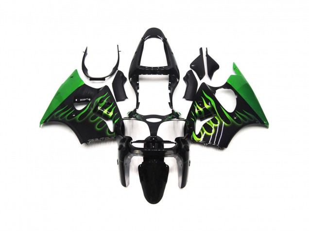 2000-2002 Gloss Green Flame Plain Kawasaki ZX6R Fairings 2000-2002 Gloss Green Flame Plain Kawasaki ZX6R Fairings