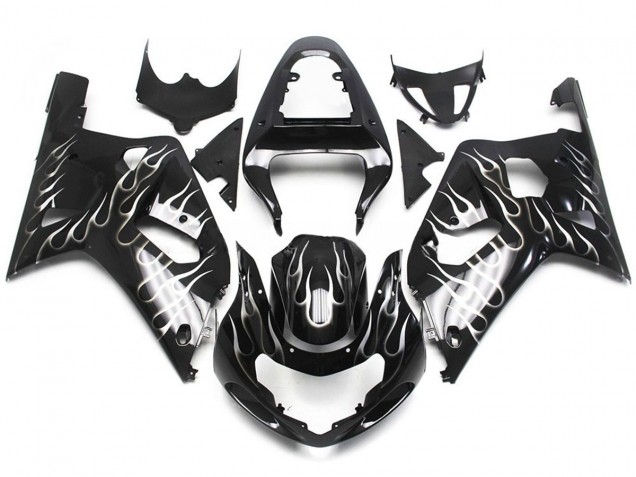 2001-2003 Black and White Gloss Flame Suzuki GSXR 600-750 Fairings 2001-2003 Black and White Gloss Flame Suzuki GSXR 600-750 Fairings