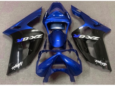 2003-2004 Gloss Blue and Black Kawasaki ZX6R Fairings