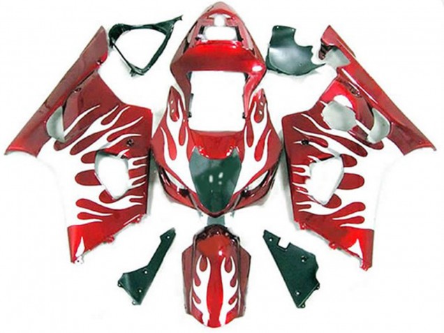 2003-2004 White and Red Flame Suzuki GSXR 1000 Fairings 2003-2004 White and Red Flame Suzuki GSXR 1000 Fairings