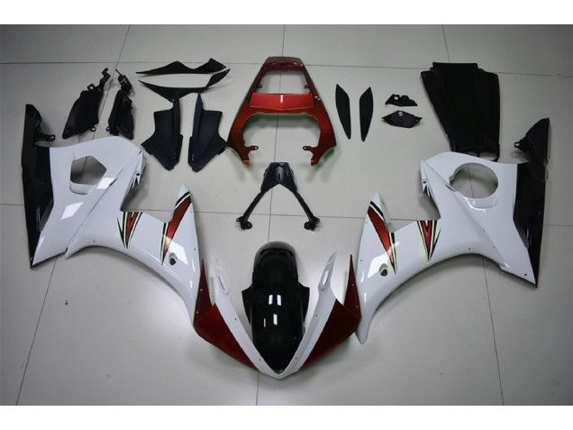 2003-2005 Gloss White & Red Accents Yamaha R6 Fairings