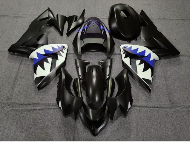 2004-2005 Matte Black and Dark Blue Shark Kawasaki ZX10R Fairings 2004-2005 Matte Black and Dark Blue Shark Kawasaki ZX10R Fairings