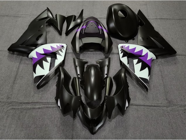 2004-2005 Matte Black and Purple Shark Kawasaki ZX10R Fairings 2004-2005 Matte Black and Purple Shark Kawasaki ZX10R Fairings