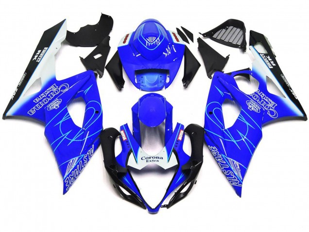 2005-2006 Blue and White Corona Style Suzuki GSXR 1000 Fairings 2005-2006 Blue and White Corona Style Suzuki GSXR 1000 Fairings