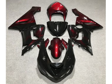 2005-2006 Gloss Black and Red Kawasaki ZX6R Fairings