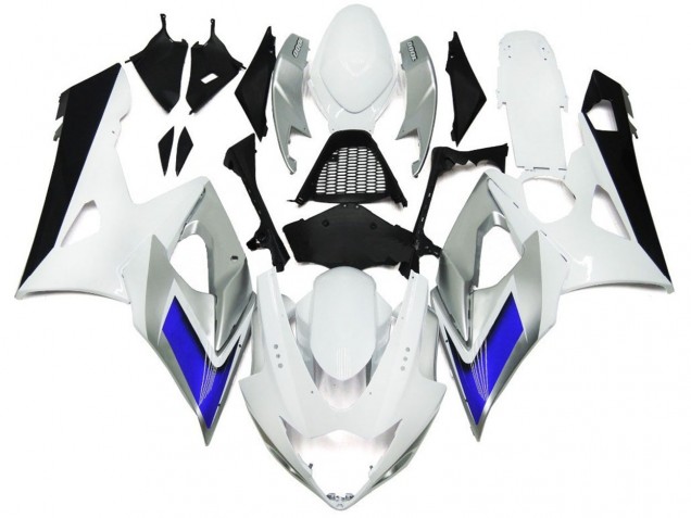 2005-2006 Gloss White Style with Silver Hints and Blue Suzuki GSXR 1000 Fairings 2005-2006 Gloss White Style with Silver Hints and Blue Suzuki GSXR 1000 Fairings