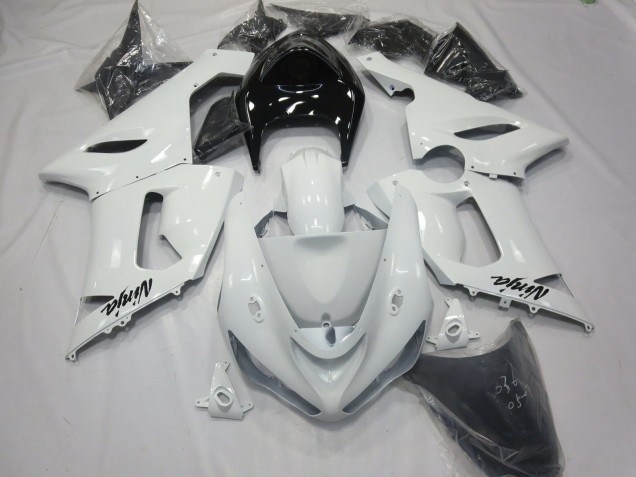 2005-2006 Gloss White with Black tail Kawasaki ZX6R Fairings