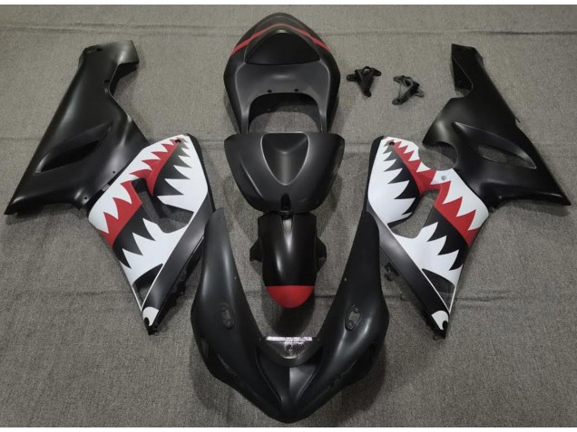 2005-2006 Matte Black Shark Kawasaki ZX6R Fairings 2005-2006 Matte Black Shark Kawasaki ZX6R Fairings