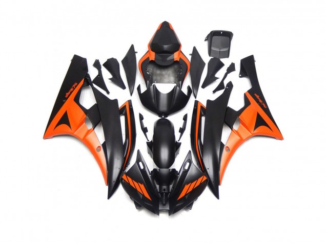 2006-2007 Custom Matte Black and Orange Yamaha R6 Fairings
