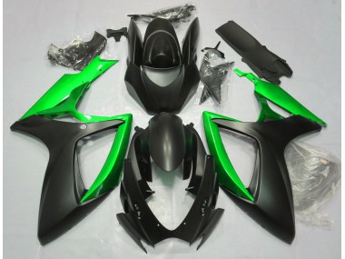 2006-2007 Matte Black & Green Suzuki GSXR 600-750 Fairings