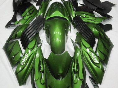 2006-2011 Gloss Green & Flame Kawasaki ZX14R Fairings