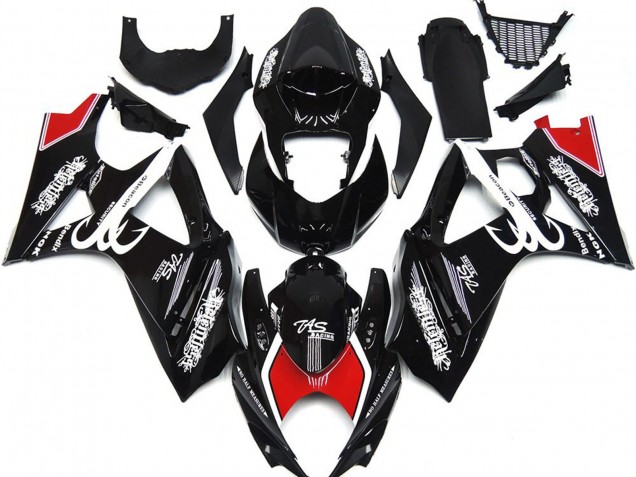 2007-2008 Black and White with Red Skrib Suzuki GSXR 1000 Fairings 2007-2008 Black and White with Red Skrib Suzuki GSXR 1000 Fairings