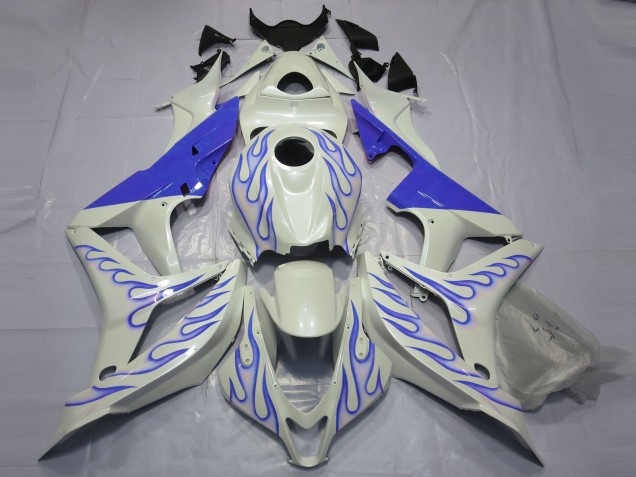 2007-2008 Blue Flame on White Honda CBR600RR Fairings 2007-2008 Blue Flame on White Honda CBR600RR Fairings