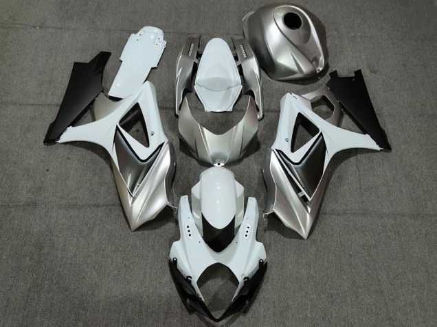 2007-2008 Custom Silver White with Black Suzuki GSXR 1000 Fairings 2007-2008 Custom Silver White with Black Suzuki GSXR 1000 Fairings