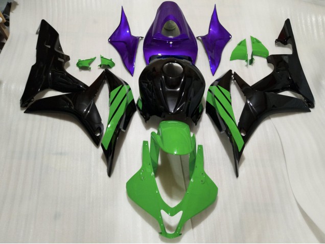 2007-2008 Gloss Black & Green and Purple Accents Honda CBR600RR Fairings 2007-2008 Gloss Black & Green and Purple Accents Honda CBR600RR Fairings