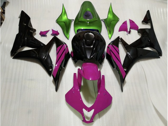 2007-2008 Gloss Black & Pink and Green Accents Honda CBR600RR Fairings 2007-2008 Gloss Black & Pink and Green Accents Honda CBR600RR Fairings