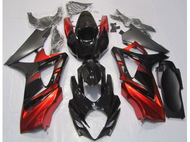2007-2008 Gloss Black and Red Suzuki GSXR 1000 Fairings