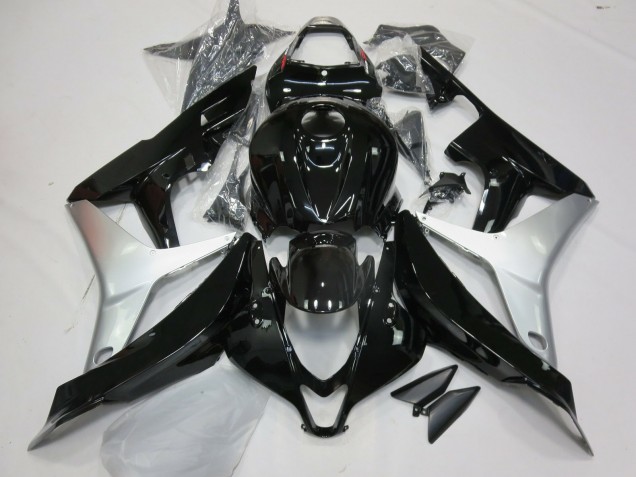 2007-2008 Gloss Black and Silver Honda CBR600RR Fairings 2007-2008 Gloss Black and Silver Honda CBR600RR Fairings