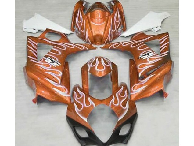 2007-2008 Gloss Orange and White Flame Suzuki GSXR 1000 Fairings 2007-2008 Gloss Orange and White Flame Suzuki GSXR 1000 Fairings