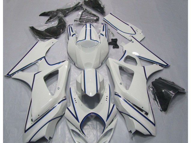 2007-2008 Gloss White Blue Pin Stripe Suzuki GSXR 1000 Fairings 2007-2008 Gloss White Blue Pin Stripe Suzuki GSXR 1000 Fairings