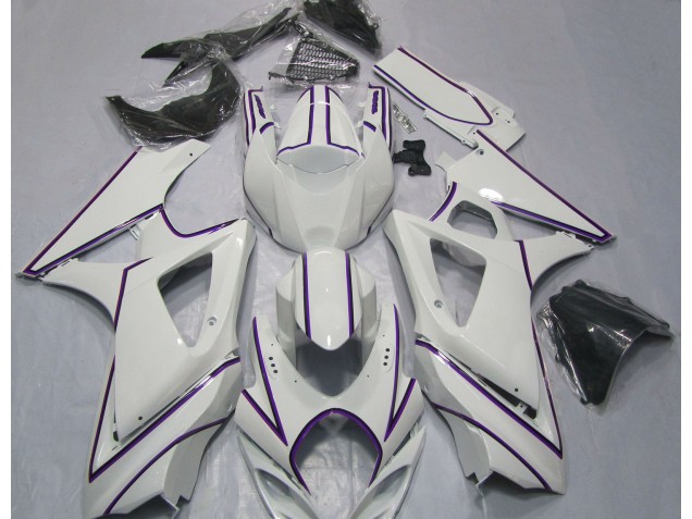 2007-2008 Gloss White Purple Pin Stripe Suzuki GSXR 1000 Fairings 2007-2008 Gloss White Purple Pin Stripe Suzuki GSXR 1000 Fairings