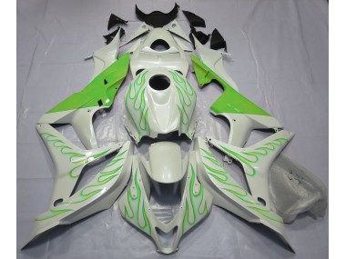 2007-2008 Lime Green Flame on White Honda CBR600RR Fairings
