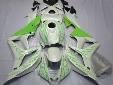 2007-2008 Lime Green Flame on White Honda CBR600RR Fairings