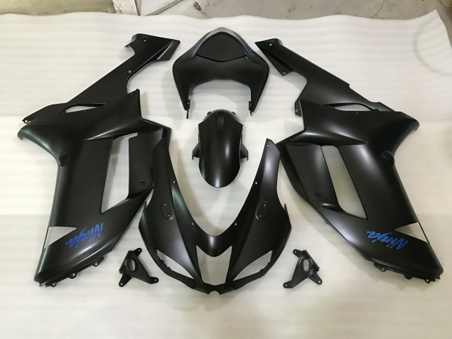 2007-2008 Matte Black & Blue Kawasaki ZX6R Fairings 2007-2008 Matte Black & Blue Kawasaki ZX6R Fairings