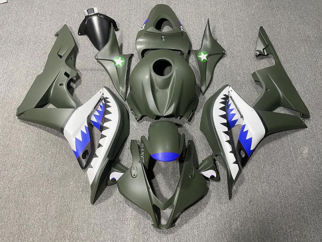 2007-2008 Matte Green & Blue Shark Honda CBR600RR Fairings