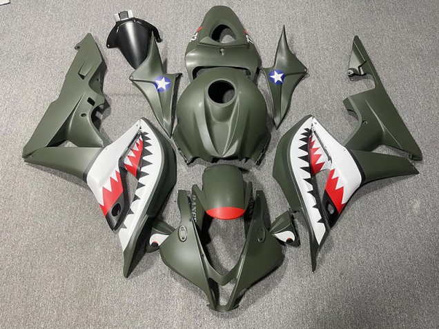2007-2008 Matte Green & Red Shark Honda CBR600RR Fairings