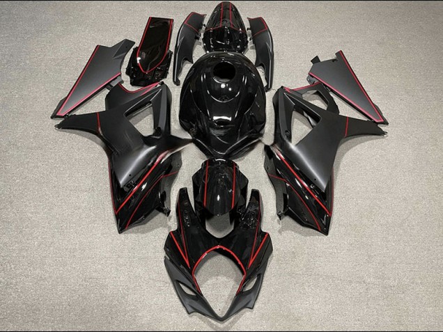 2007-2008 Matte and Gloss Black & Red Trim Suzuki GSXR 1000 Fairings 2007-2008 Matte and Gloss Black & Red Trim Suzuki GSXR 1000 Fairings