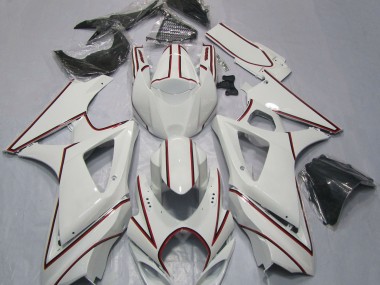 2007-2008 White with Red Pin Stripe Suzuki GSXR 1000 Fairings