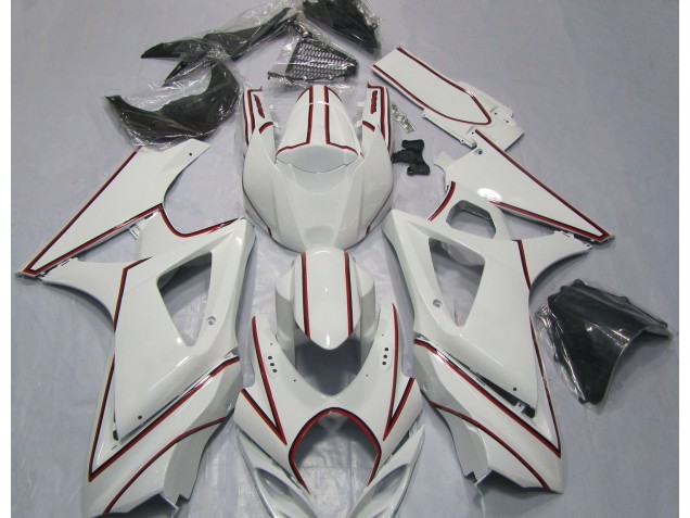 2007-2008 White with Red Pin Stripe Suzuki GSXR 1000 Fairings 2007-2008 White with Red Pin Stripe Suzuki GSXR 1000 Fairings