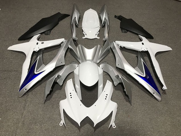 2008-2010 Gloss White With Silver and blue Matte Black Lower Suzuki GSXR 600-750 Fairings 2008-2010 Gloss White With Silver and blue Matte Black Lower Suzuki GSXR 600-750 Fairings