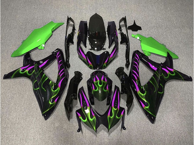 2008-2010 Green and Magenta Flame Suzuki GSXR 600-750 Fairings 2008-2010 Green and Magenta Flame Suzuki GSXR 600-750 Fairings