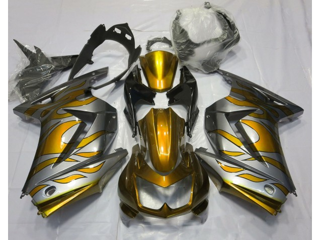 2008-2013 Gold and Silver Flame Kawasaki Ninja 250 Fairings 2008-2013 Gold and Silver Flame Kawasaki Ninja 250 Fairings