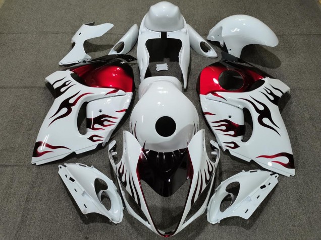 2008-2019 Gloss White & Red Flame Suzuki GSXR 1300 Fairings 2008-2019 Gloss White & Red Flame Suzuki GSXR 1300 Fairings