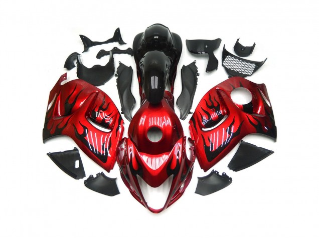 2008-2019 Vibrant Red with Black Flames Suzuki GSXR 1300 Fairings 2008-2019 Vibrant Red with Black Flames Suzuki GSXR 1300 Fairings