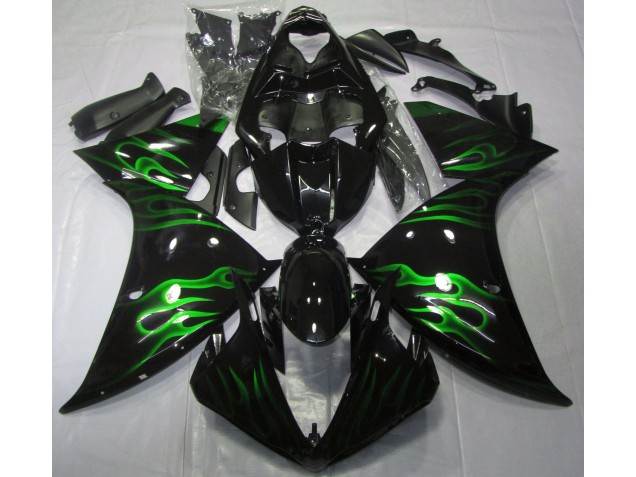 2009-2012 Black & Green Flame Yamaha R1 Fairings 2009-2012 Black & Green Flame Yamaha R1 Fairings