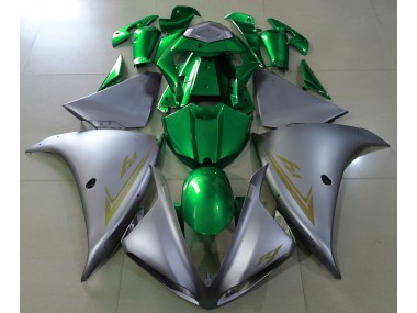2009-2012 Matte Silver & Green Yamaha R1 Fairings