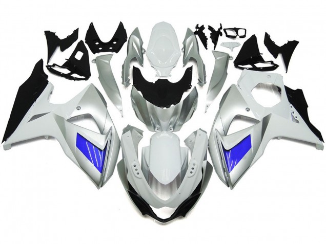 2009-2016 Custom Silver and White with Black Suzuki GSXR 1000 Fairings 2009-2016 Custom Silver and White with Black Suzuki GSXR 1000 Fairings