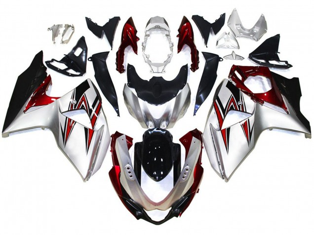 2009-2016 Silver with Red Hints Suzuki GSXR 1000 Fairings 2009-2016 Silver with Red Hints Suzuki GSXR 1000 Fairings