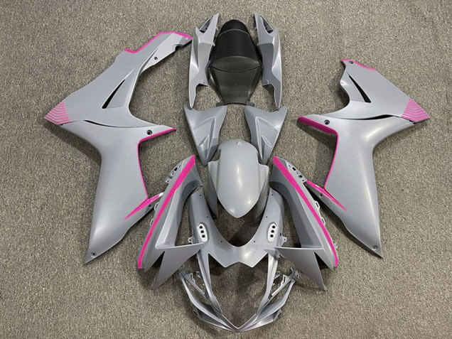 2011-2020 Matte Nardo Gray & Pink Accents Suzuki GSXR 600-750 Fairings 2011-2020 Matte Nardo Gray & Pink Accents Suzuki GSXR 600-750 Fairings