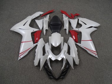 2011-2020 Pearl White and Red Suzuki GSXR 600-750 Fairings
