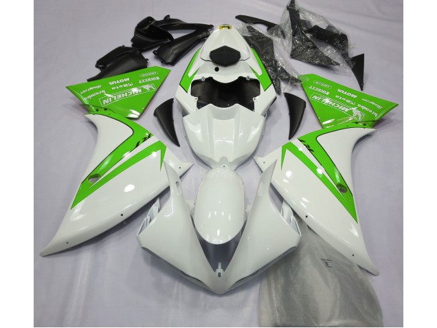 2013-2014 Gloss White and Green Yamaha R1 Fairings 2013-2014 Gloss White and Green Yamaha R1 Fairings